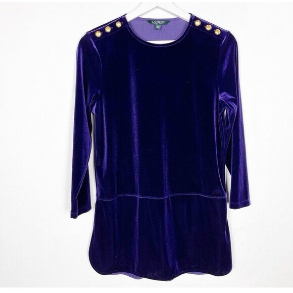 Lauren Ralph Lauren Tops - Ralph Lauren Black‎ Label Top Size M Medium Purple Velvet Gold Buttons Gold RARE